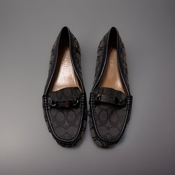 Coach Olive Black Gray Signature Logo Print Canvas Leather Loafer‎ Size 10B - Picture 1 of 11